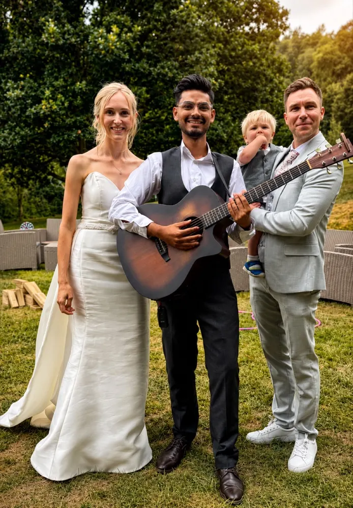 Charlotte and Tadd with Puskar after their wedding performance